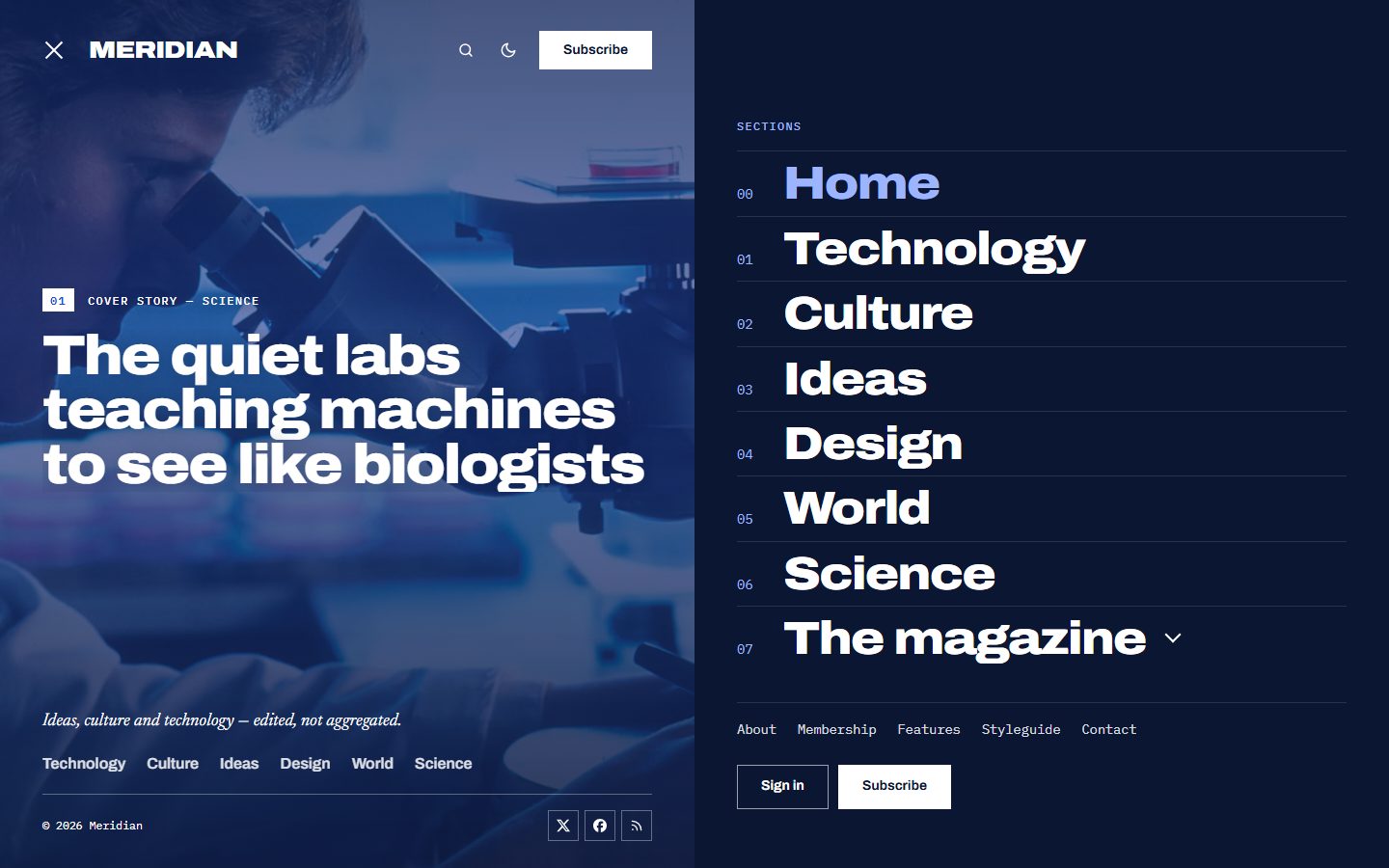 Cobalt: Full-screen menu